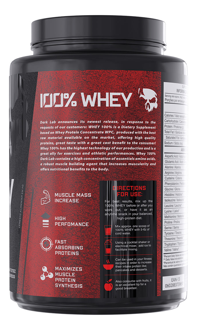 100% Whey Protein 900g Sabores - Dark Lab Sabor Chocolate