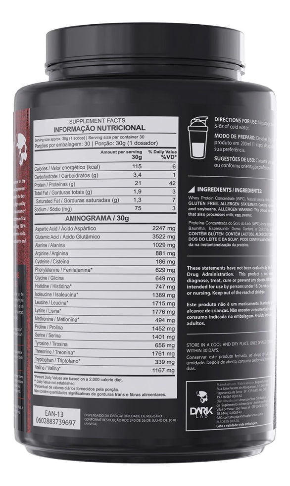 100% Whey Protein 900g Sabores - Dark Lab Sabor Chocolate