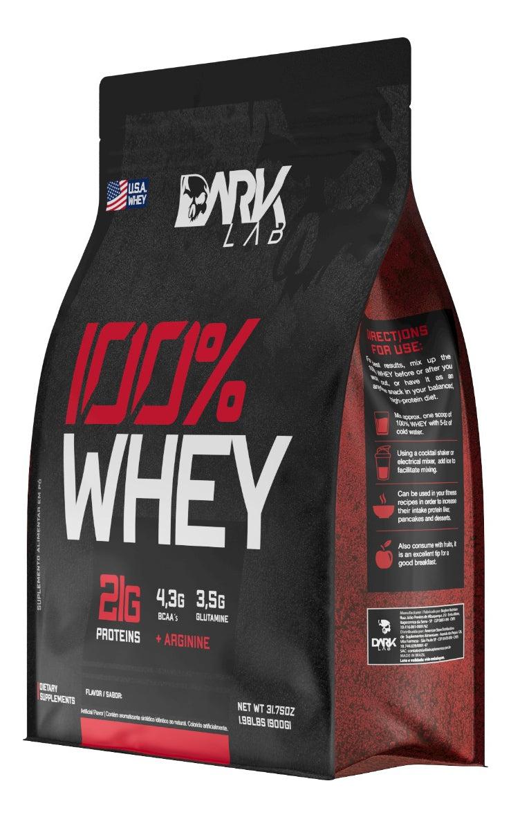 100% Whey Protein Proteína Refil 900g - Dark Lab Sabor Morango