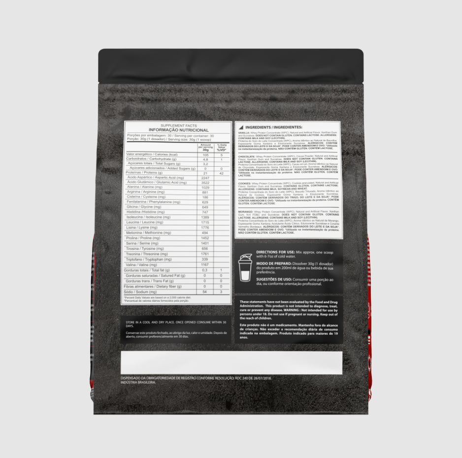 100% Whey Protein Proteína Refil 900g - Dark Lab Sabor Morango