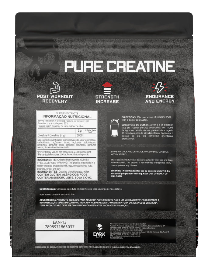 Creatina Monohidratada Pura 1kg Dark Lab Unidade Sem sabor